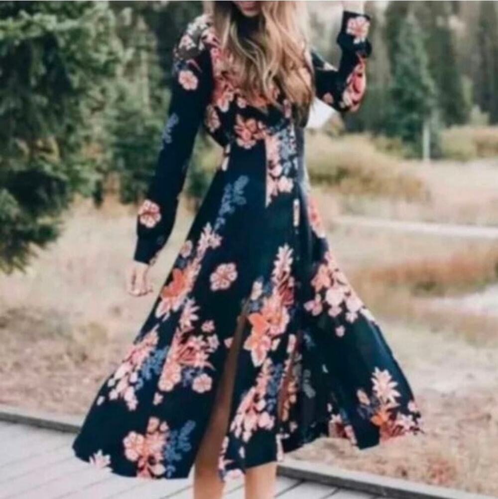 Free People Black Size 0 Floral Print Midi Dress